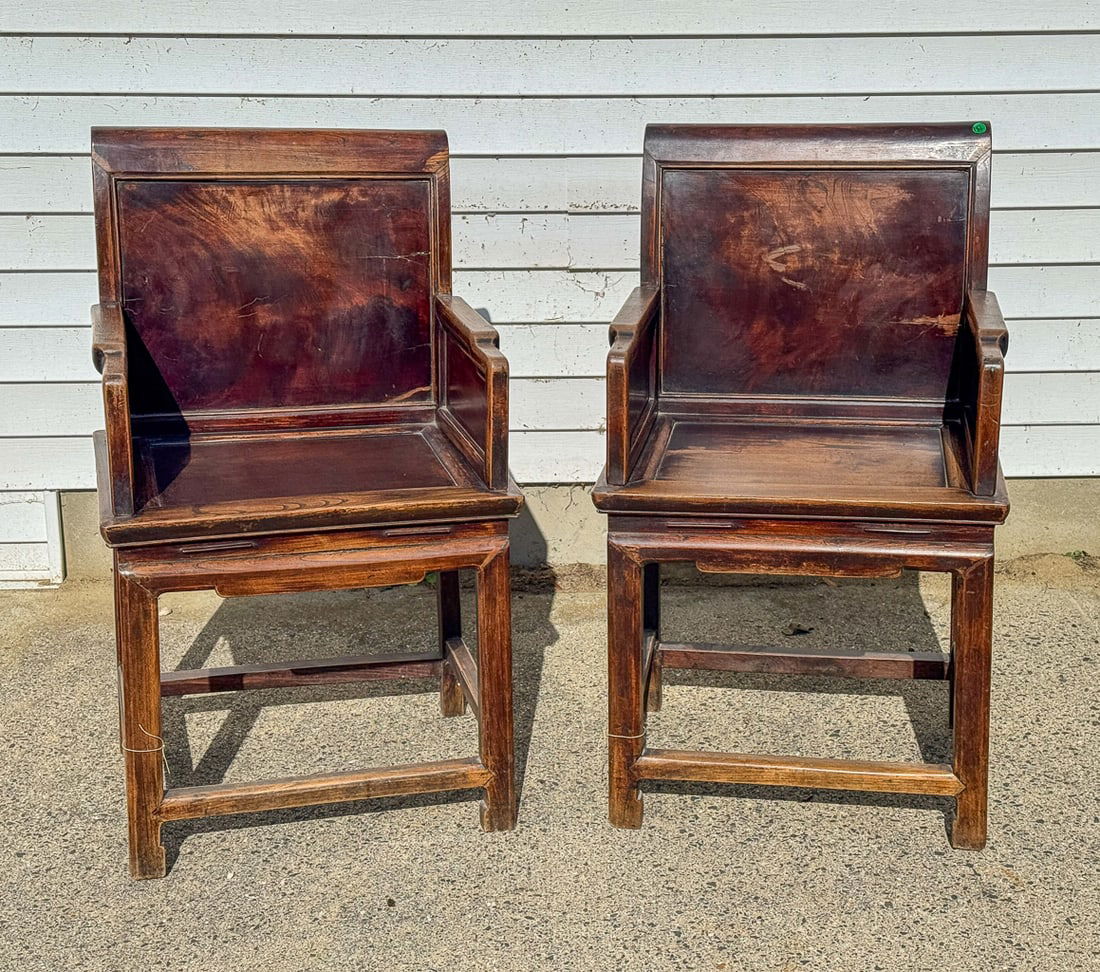 A PAIR OF ANTIQUE CHINESE ARM CHAIRS, 37" X 20" X 20" (1 of 8)