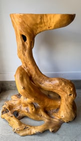 A LARGE ROOT WOOD STAND, 41" X 34" X 55"