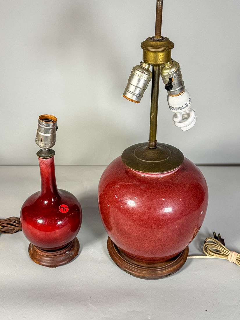 2 ANTIQUE CHINESE OXBLOOD LAMPS, 5" X 9" AND 5" X 8", BODY ONLY. (1 of 4)