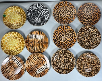 12 GODDINGER ANIMAL PRINT PLATES, 7.5"