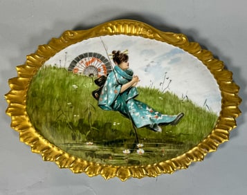 LARGE LIMOGES HP PORCELAIN PLAQUE, 14" X 9"