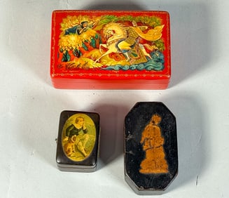 3 MINIATURE ANTIQUE BOXES, 4" X 2.5" X 1"