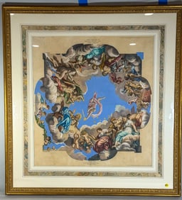 18TH CENTURY ITALIAN PRINT IN COLORS, 39" X 42" FRAMED AND 26" X 29" SIGHT