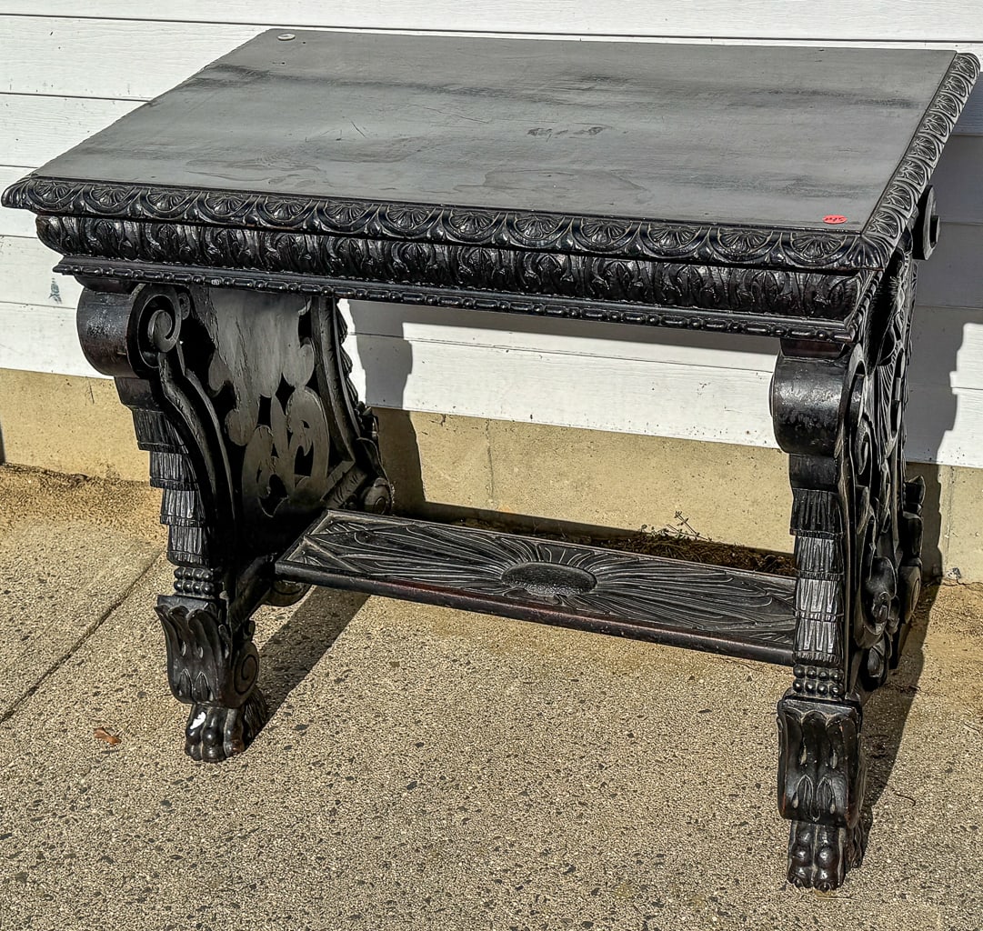 CARVED BLACK FOREST LIBRARY TABLE, 33" X 22" X 28" (1 of 7)