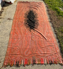LARGE ANTIQUE PAISLEY SPREAD/SHAWL, 63" X 140"