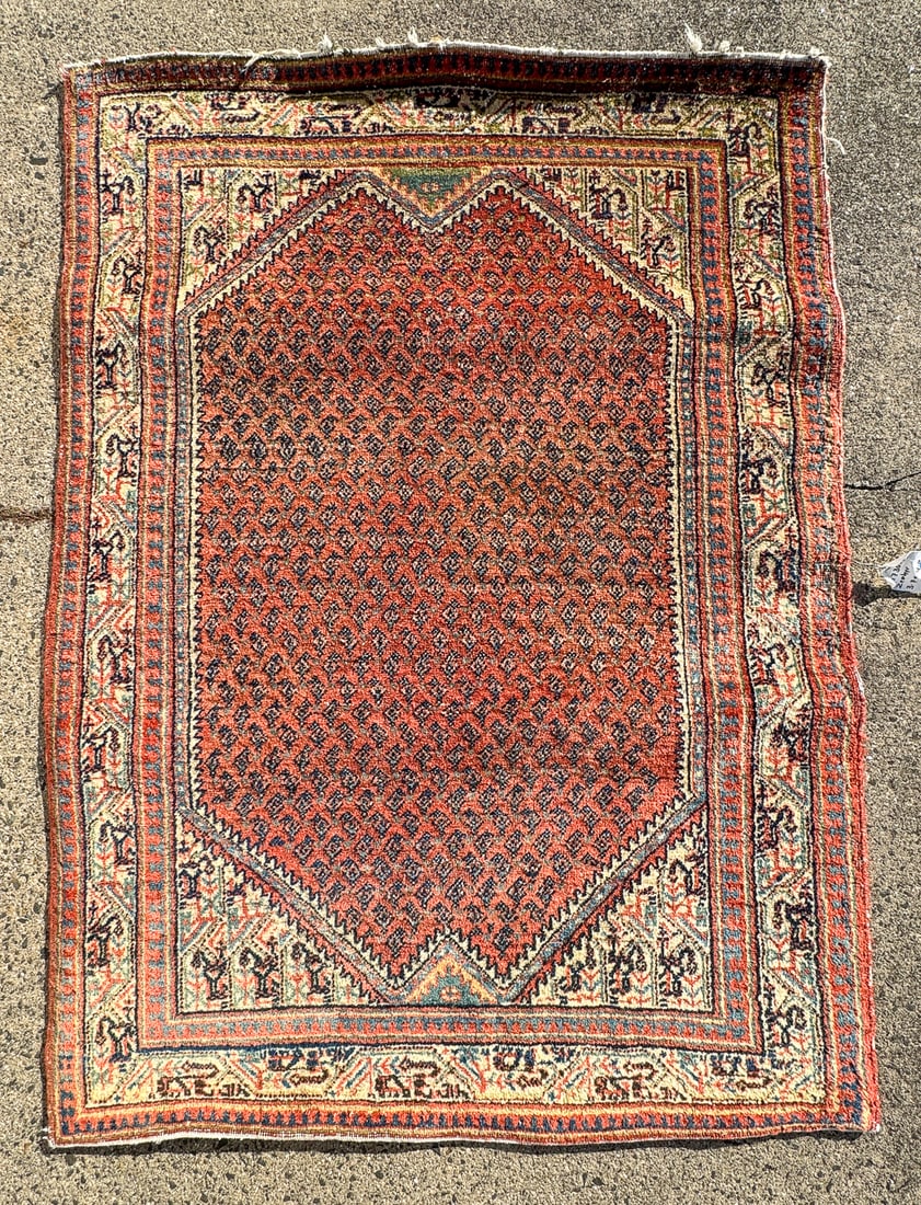 ANTIQUE PERSIAN AREA RUG, 43" X 54": ANTIQUE PERSIAN AREA RUG, 43" X 54"