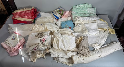 ANTIQUE LINEN LOT, 8" X 10" AND SMALLER