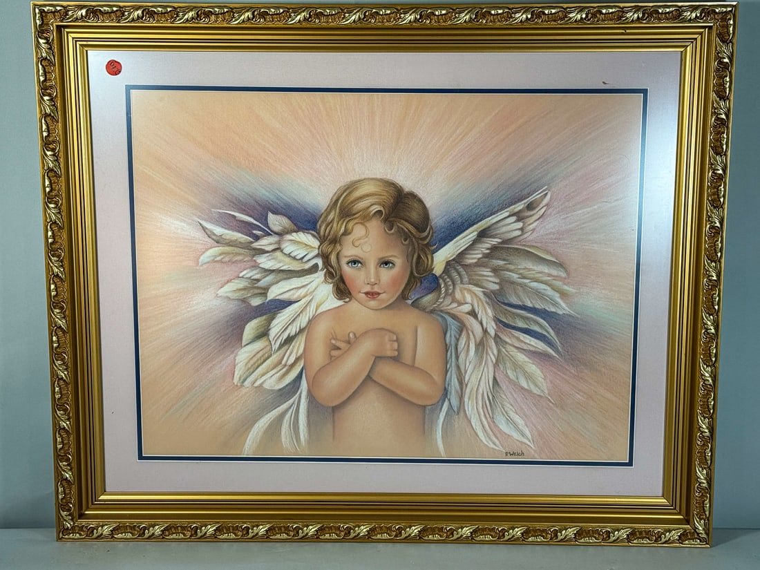 A P WELCH PRIMITIVE PAINTING "LITTLE ANGEL", 26" X 33" (1 of 6)