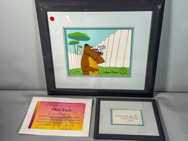 A CHUCK JONES ANIMATION CELL, 20" X 22" FRAMED AND 9" X 12" SIGHT