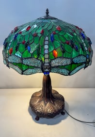 LARGE TIFFANY STYLE DRAGONFLY LAMP, 22" X 29"