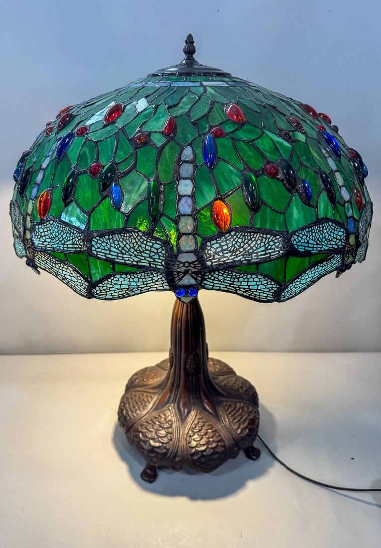 LARGE TIFFANY STYLE DRAGONFLY LAMP, 22" X 29" (1 of 7)