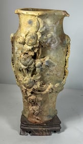 LARGE CHINESE CARVED HARDSTONE VASE, 20" X 9" X 6"