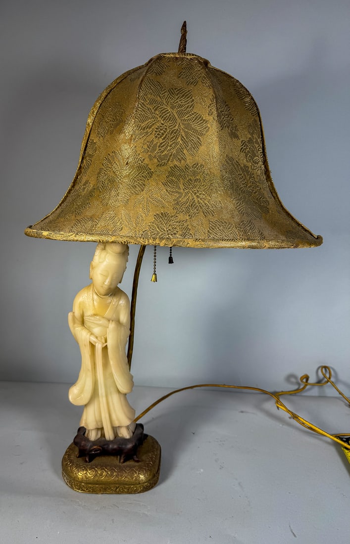 CARVED CHINESE HARDSTONE FIGURAL LAMP, 25" (1 of 6)