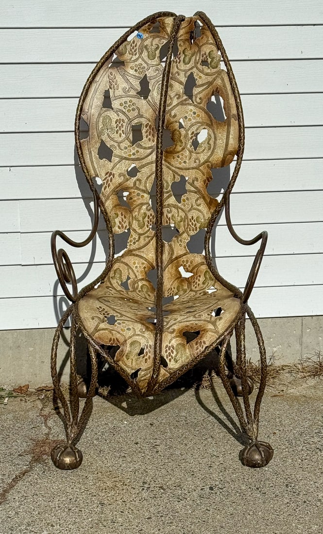 A PAINTED IRON CHIPPENDALE CHAIR, 23" X 30" X 46" (1 of 5)