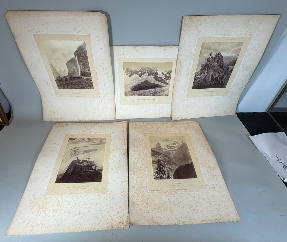 5 ALBUMEN PHOTOS, LARGE FORMAT OF SWISS ALPS/GLACIERS CHARLES SOULIER. 16" X 20 MATT AND 8" X 10": 5 ALBUMEN PHOTOS, LARGE FORMAT OF SWISS ALPS/GLACIERS CHARLES SOULIER. 16" X 20 MATT AND 8" X 10" SIGHT