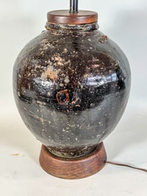 ANTIQUE CHINESE POTTERY URN, 13" DIAMETER X 14" TALL