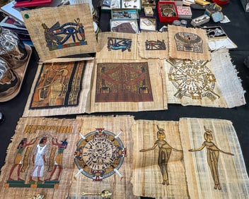 LOT OF PAPYRUS PAINTINGS, 13" X 16" AND SMALLER