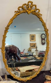 FANCY GILTWOOD OVAL MIRROR, 42" X 27"