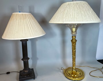 A BRASS STIFFEL LAMP AND ANOTHER LAMP, 28" AND SMALLER
