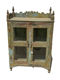 A PAINTED HARDWOOD CABINET WITH GLASS DOORS, 30.5" X 19" X 47"