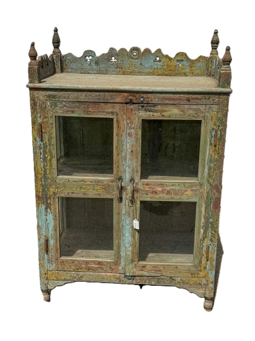 A PAINTED HARDWOOD CABINET WITH GLASS DOORS, 30.5" X 19" X 47" (1 of 5)