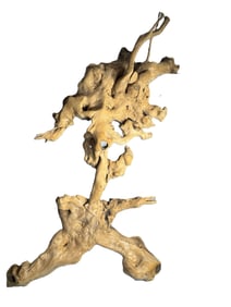 A SLAB WOOD TABLE AND A ROOT WOOD PIECE, 5" X 4" AND 4" X 3"