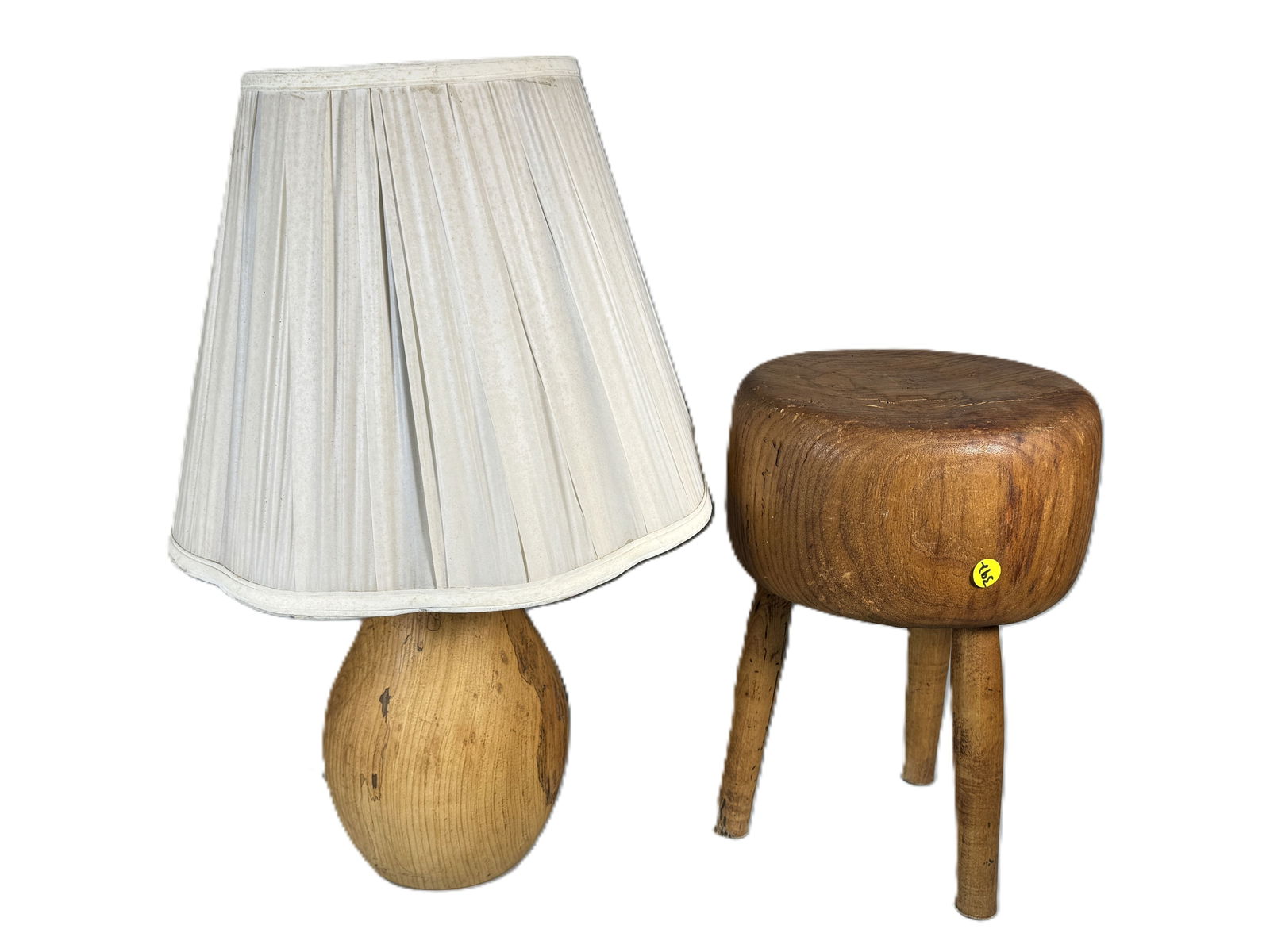 MCM WOOD STOOL W/ LAMP, 15" X 11" AND 23" TALL LAMP (1 of 7)