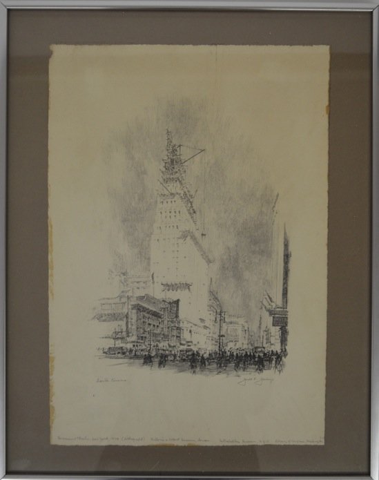 LITHOGRAPH SIGNED "GERALD K. GEERLINGS": LITHOGRAPH SIGNED "GERALD K. GEERLINGS." TITLED "SANTA CINEMA." 1928. 19 ½" X 15 ½" (FRAME) 16" X 11" (SIGHT)