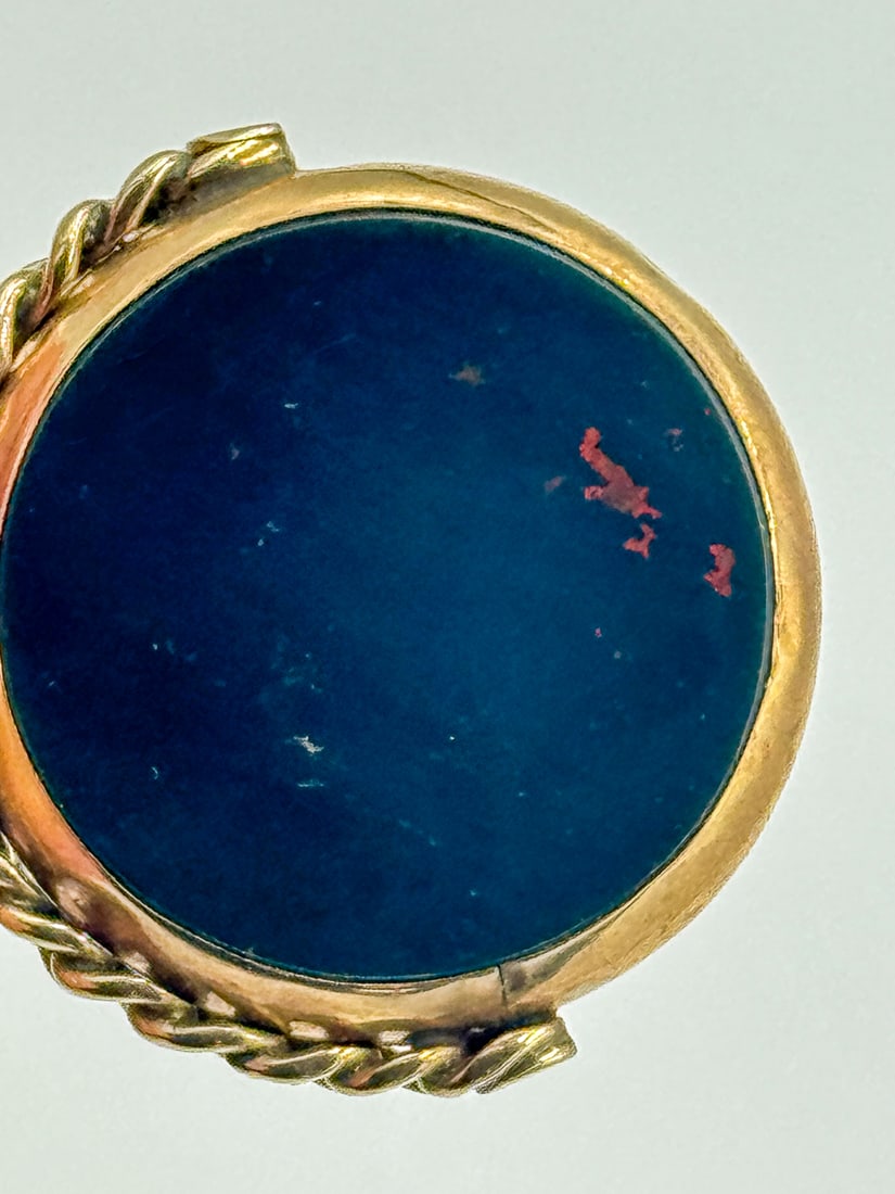 A 14K GOLD PENDANT W/ LARGE 2 COLOR BLOODSTONE, 9.8 GRAMS - 5