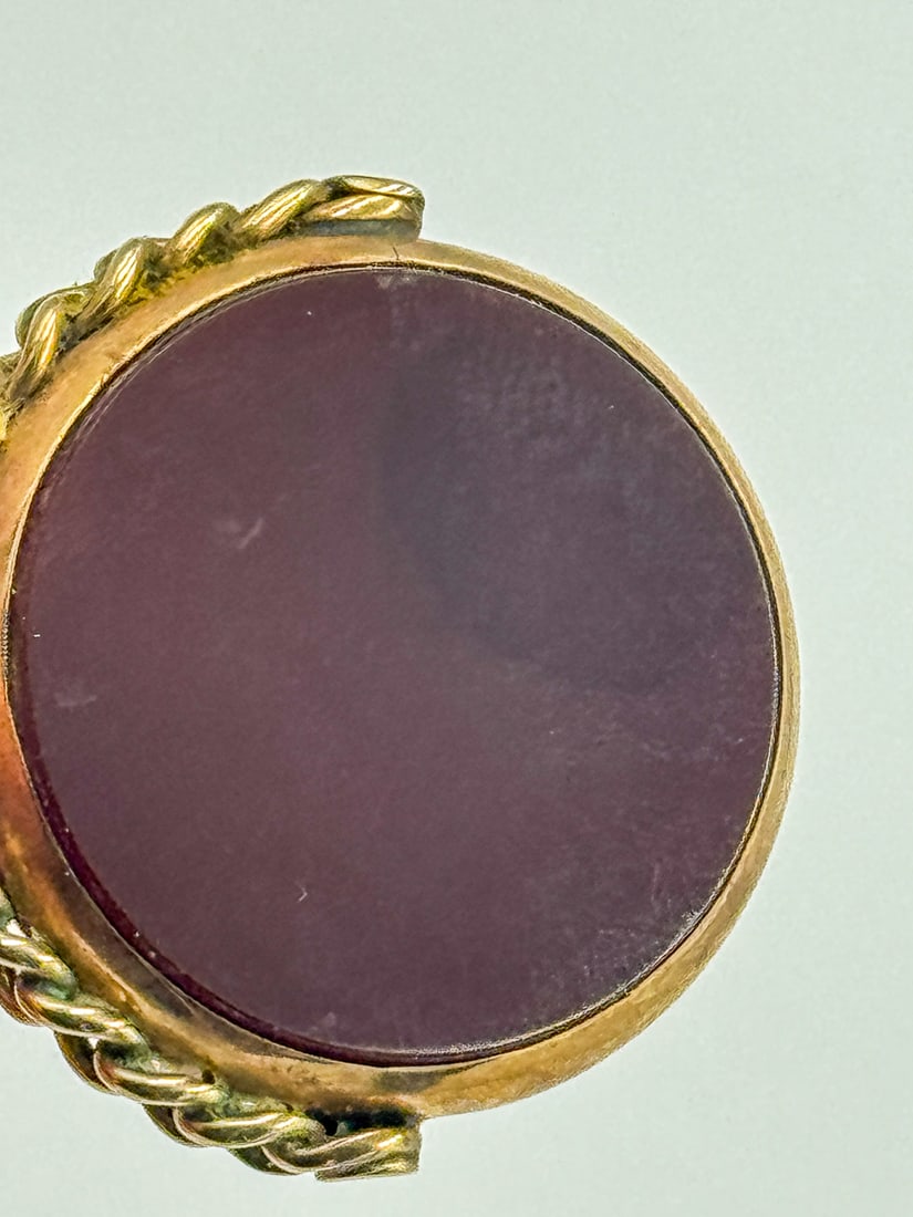 A 14K GOLD PENDANT W/ LARGE 2 COLOR BLOODSTONE, 9.8 GRAMS - 6