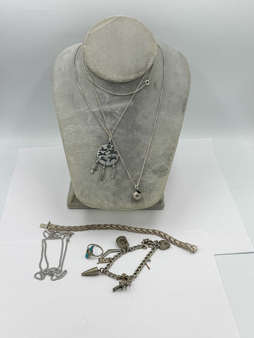 LOT OF STERLING SIVLER JEWELRY INCLUDES A CHARM BRACELET, 56.86 GRAMS (1 of 6)