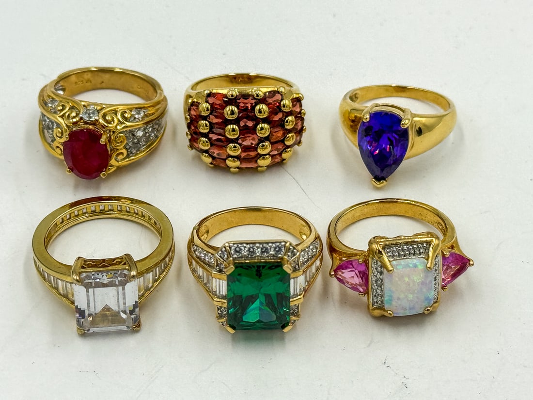 6 GOLD OVER STERLING SILVER(VERMEIL) RINGS (1 of 4)