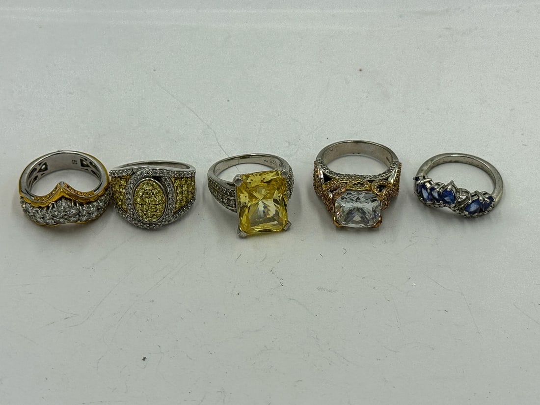 5 STERLING SILVER GEMSTONE RINGS: 5 STERLING SILVER GEMSTONE RINGS