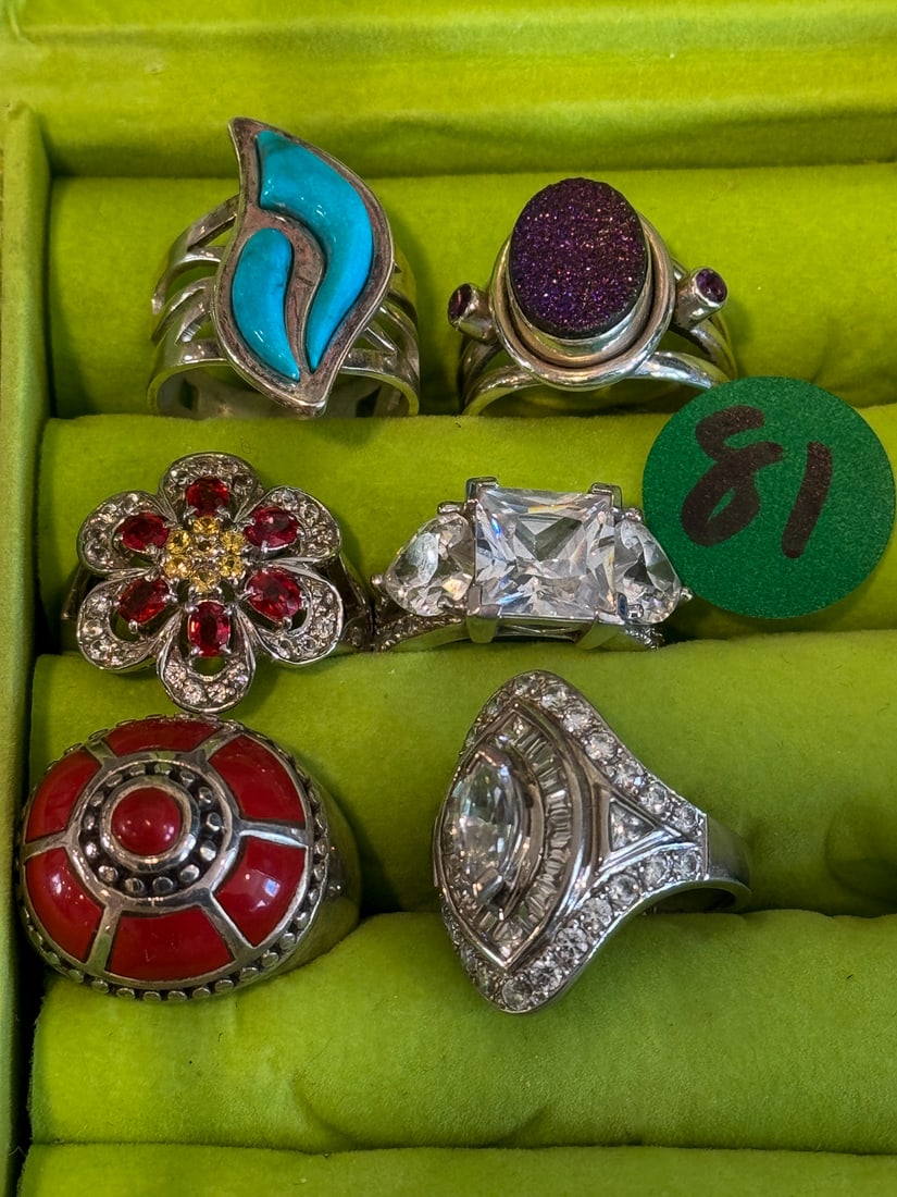 6 STERLING SILVER RINGS W/ GEMSTONES (1 of 3)