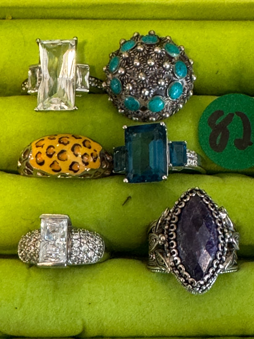 6 STERLING SILVER RINGS W/ GEMSTONES (1 of 1)