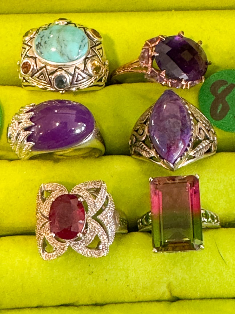 6 STERLING SILVER RINGS W/ GEMSTONES (1 of 4)