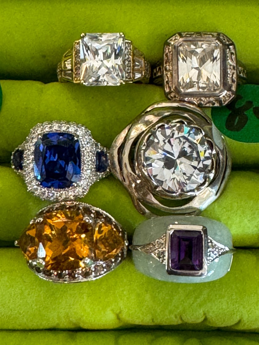 6 STERLING SILVER RINGS W/ GEMSTONES (1 of 2)