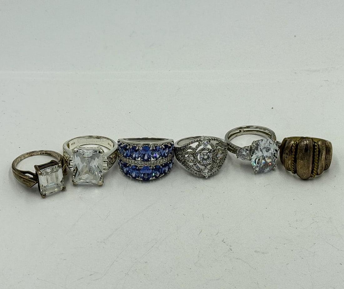 6 STERLING SILVER RINGS W/ GEMSTONES (1 of 6)