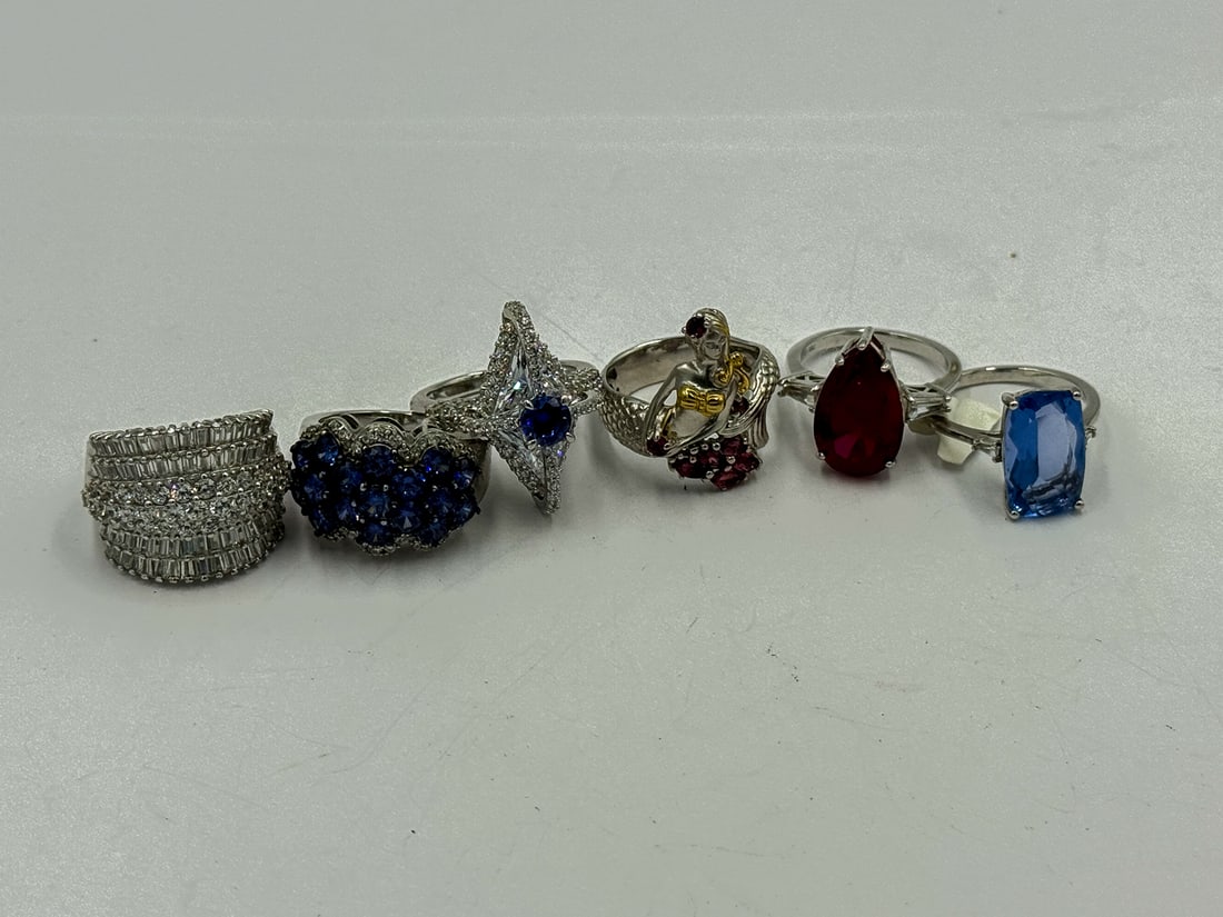 6 STERLING SILVER RINGS W/ GEMSTONES (1 of 4)
