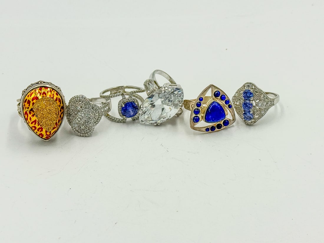 6 STERLING SILVER RINGS W/ GEMSTONES (1 of 7)