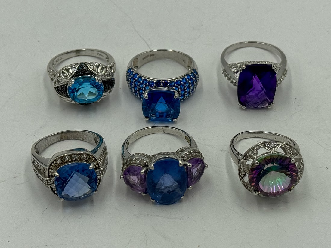 6 STERLING SILVER RINGS W/ GEMSTONES (1 of 5)