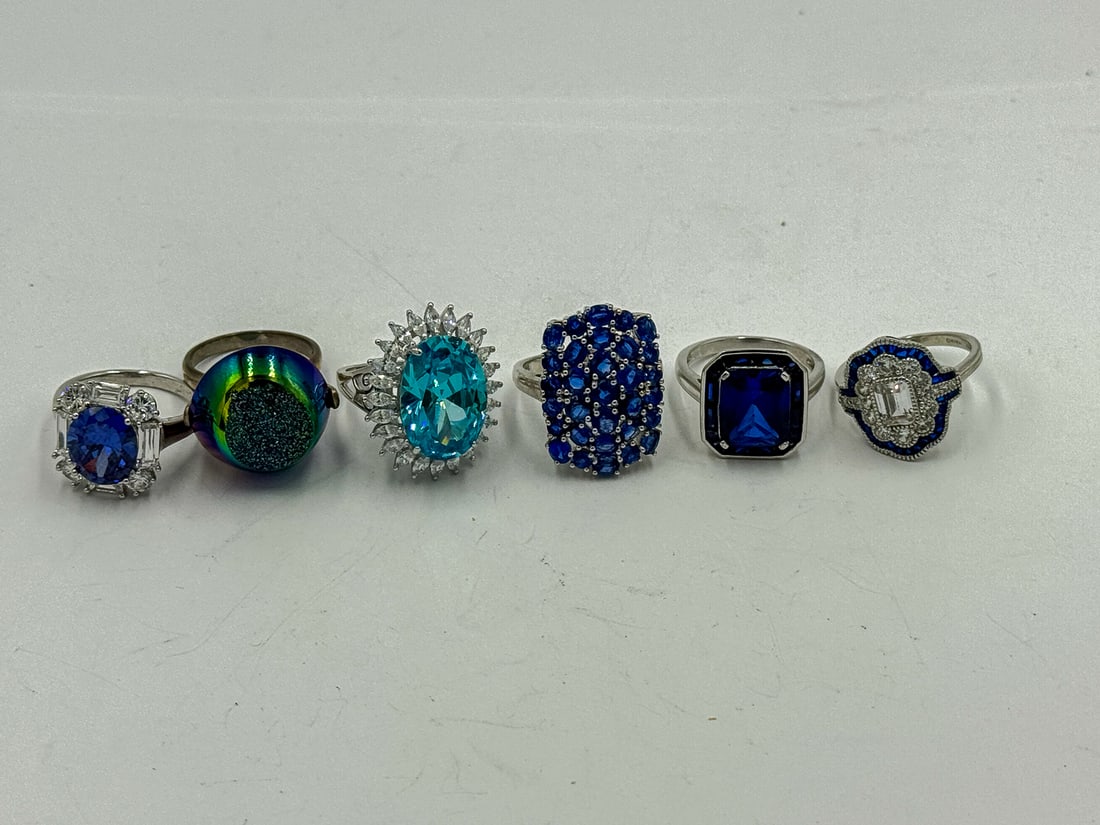 6 STERLING SILVER RINGS W/ GEMSTONES (1 of 5)