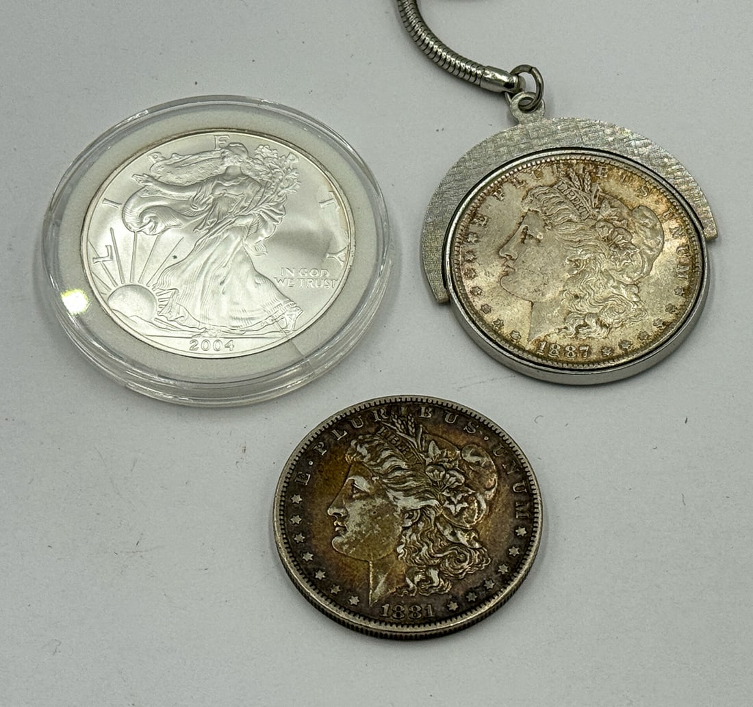 2 MORGAN DOLLARS AND A 2004 WALKING LIBERTY DOLLAR: 2 MORGAN DOLLARS AND A 2004 WALKING LIBERTY DOLLAR