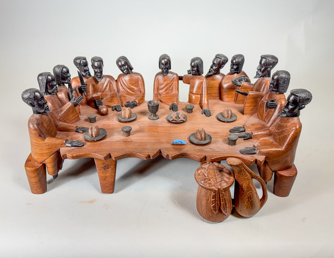 TEAKWOOD LAST SUPPER CARVING, 14" X 9" X 6" (1 of 8)