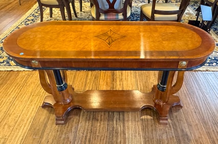 SATINWOOD LIBRARY TABLE W/ BRASS MOUNTS, 50" X 20" X 28"