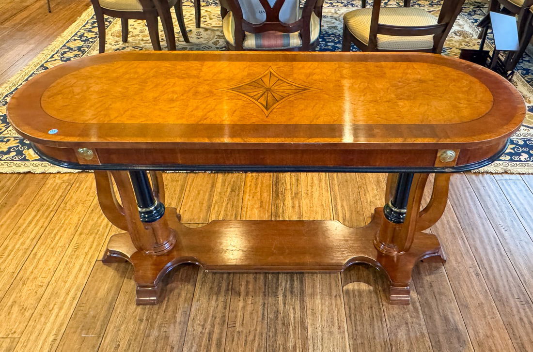 SATINWOOD LIBRARY TABLE W/ BRASS MOUNTS, 50" X 20" X 28" (1 of 5)