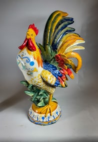 LARGE MAJOLICA ROOSTER BY FITZ AND FLOYD, 24" TALL