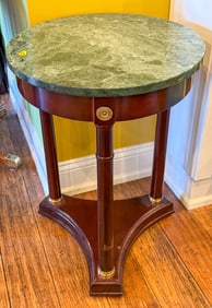 MARBLE TOP MAHOGANY STAND, 18.5" D X 25.5" T