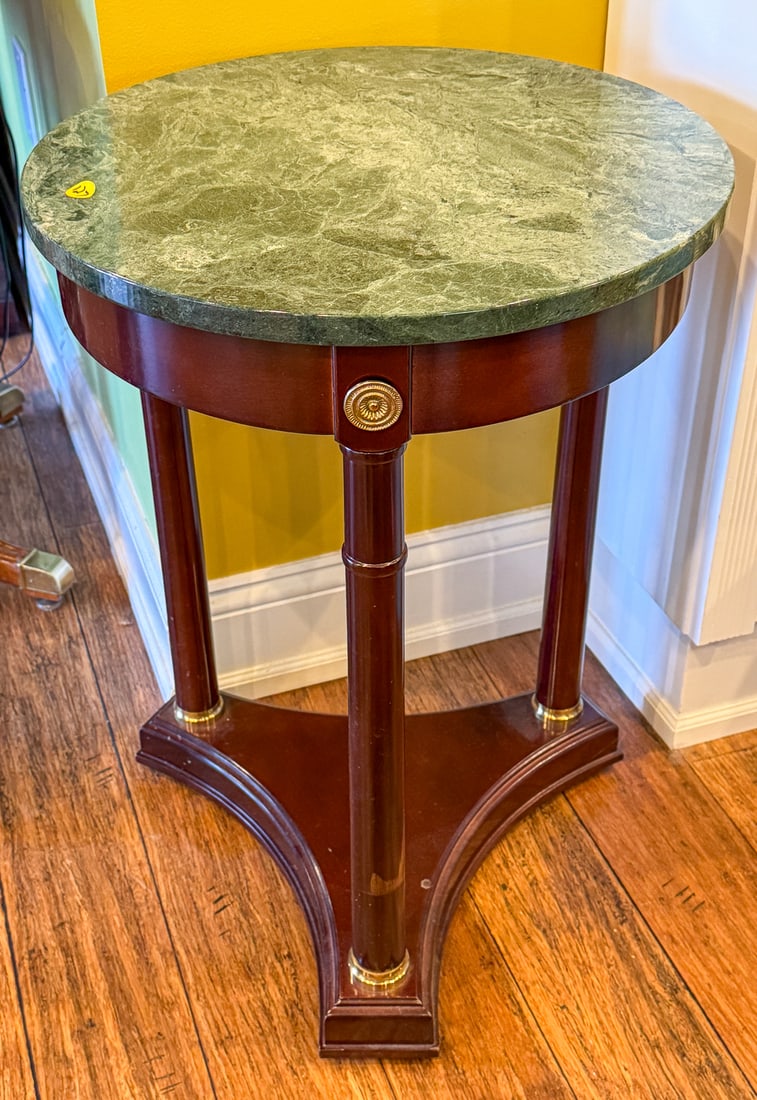 MARBLE TOP MAHOGANY STAND, 18.5" D X 25.5" T (1 of 3)