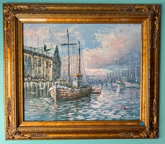IMPRESSIONIST PAINTING IN GOLD GILT FRAME BY W. HAYWARD, 31" X 27"